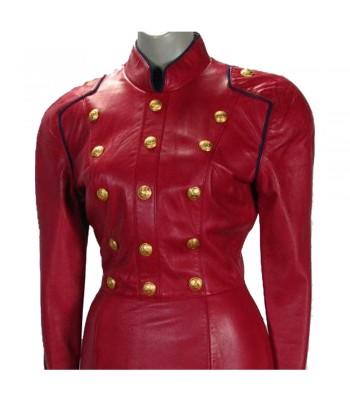 Women Red Leather Long Coat Victorian Style Celebrity Gothic Leather Coat 